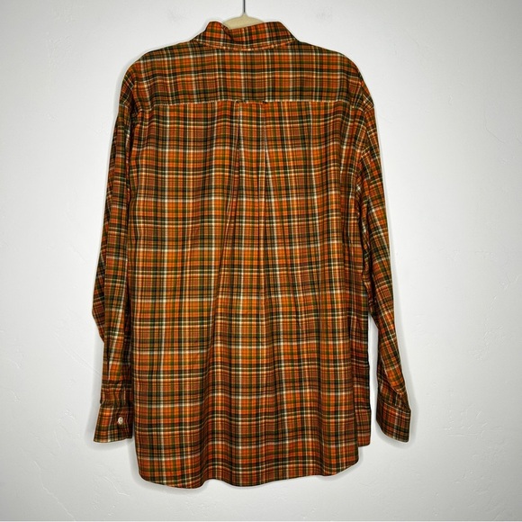 Orvis Orange Green Plaid Button Down Top Size XL Fall Autumn Office Outdoor - Picture 3 of 11